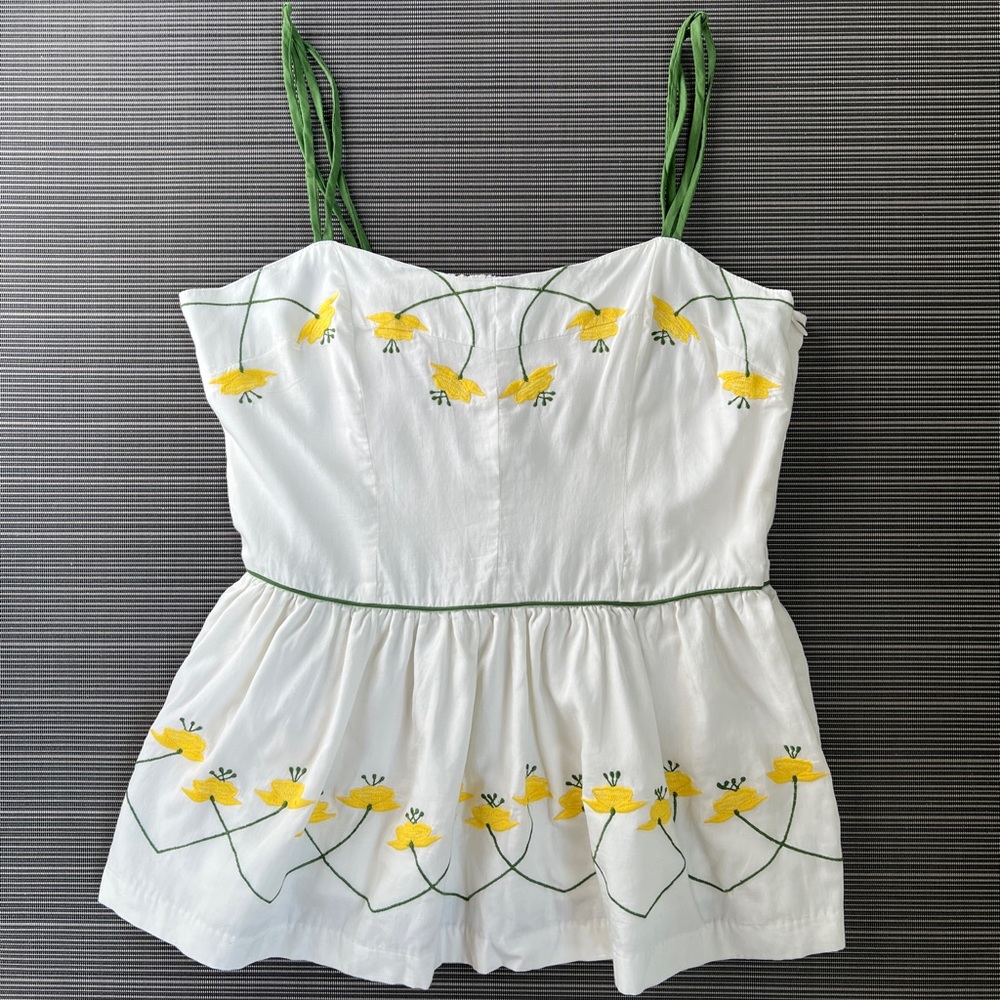Anthropologie White and Yellow Floral Top